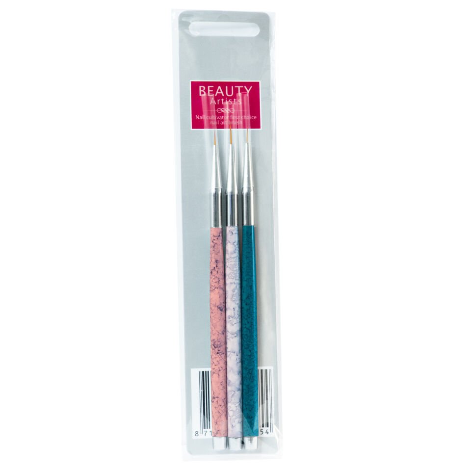 Beauty Artist Nail Art Fırçaları – 3'lü Set, Karışık Renkler
