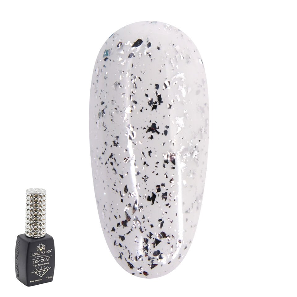 Global Fashion Gümüş Folyo Efektli Yapışkansız Top Coat (12 ml)