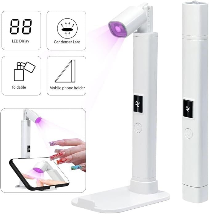 UV/LED Tırnak Lambası ve Damga Seti – 1W El Feneri Tipi + 4 Mini Silikon