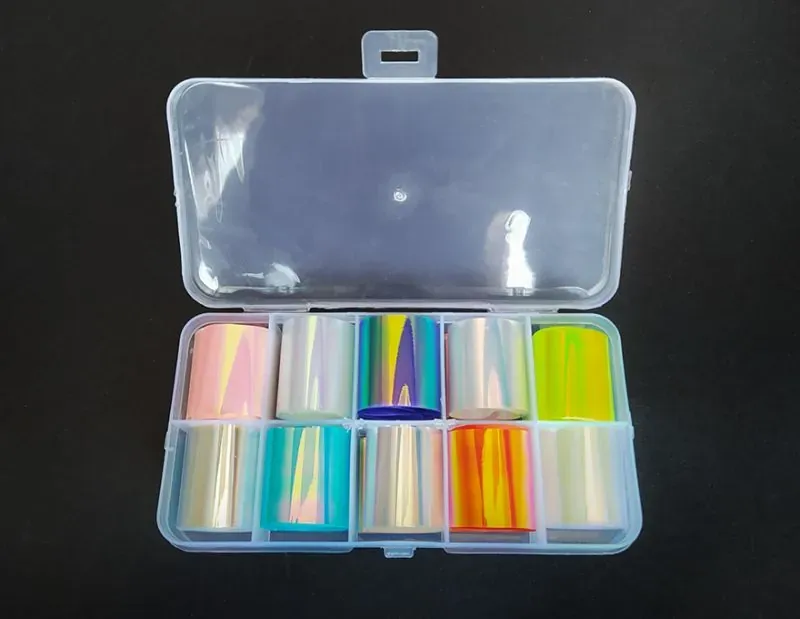 Kırık Cam Efektli Tırnak Folyosu Seti – 10 Renk (Plastik Kutulu)