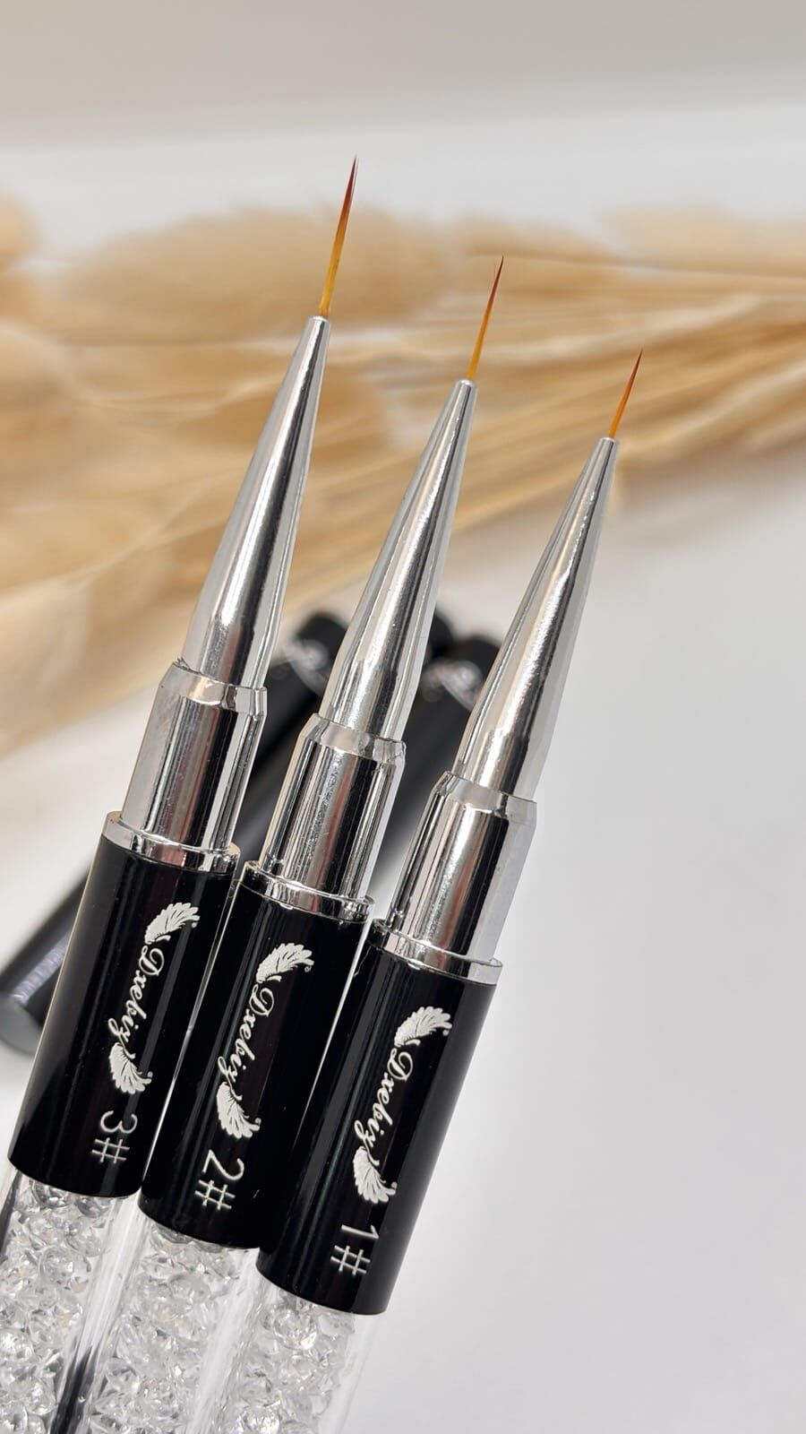 Nail Art  Fırça Seti Taşlı Kapaklı (3lü)