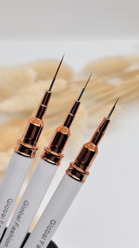 Global Fashion Liner Nail Art Fırça Seti Kapaklı 4 mm / 8 mm / 12 mm