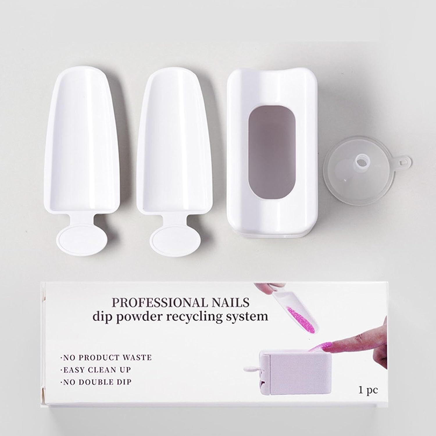 2’si 1 Arada Dip Powder Geri Dönüşüm Tepsisi ve Saklama Kutusu (Huni + 2 Kaşık)