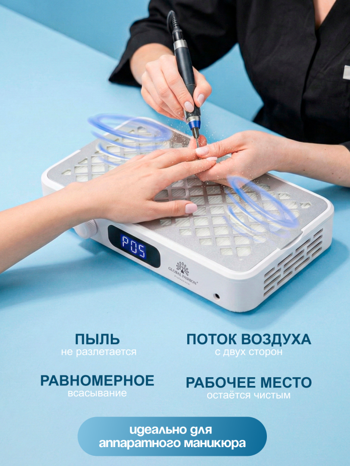 Global Fashion GFD-2000 Turbo Manikür Toz Toplayıcı – 2 Türbinli 180W HEPA Filtreli