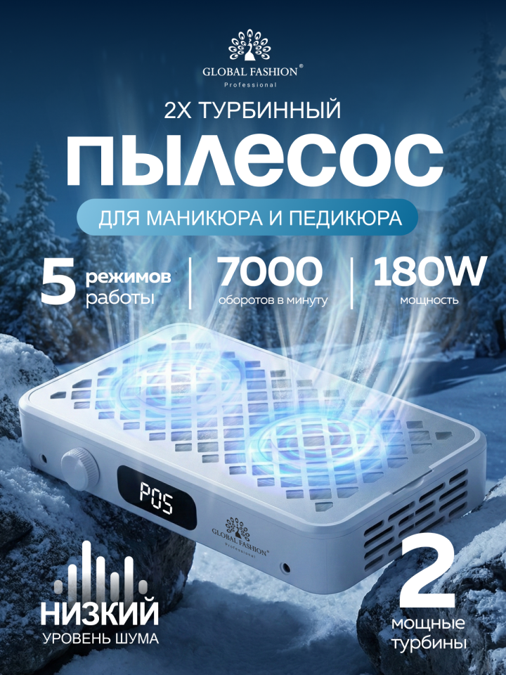 Global Fashion GFD-2000 Turbo Manikür Toz Toplayıcı – 2 Türbinli 180W HEPA Filtreli