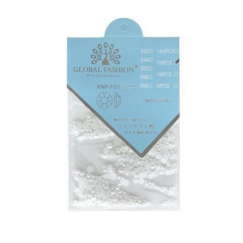 Global Fashion Taş İnci 720 Adet Farklı Boy Swarovski Kırık Beyaz