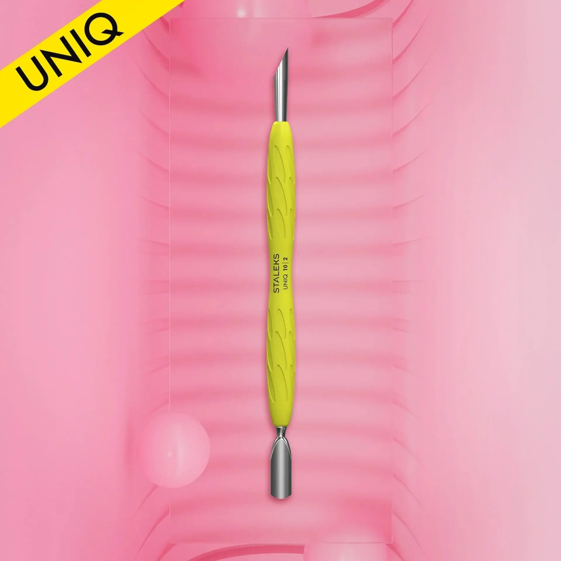 Staleks Pro UNIQ 10 TYPE 2 Silikon Saplı Kutikül İtici (Dar Yuvarlak İtici & Eğik İtici) - Sarı