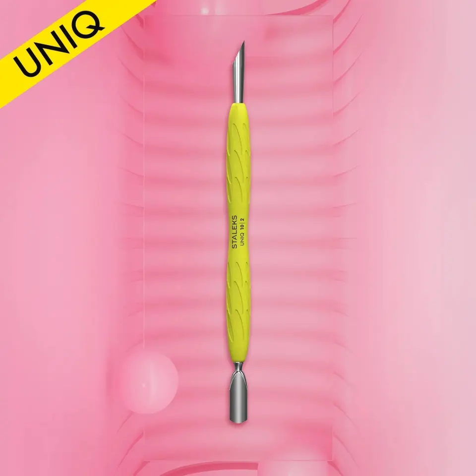 Staleks Pro UNIQ 10 TYPE 2 Silikon Saplı Kutikül İtici (Dar Yuvarlak İtici & Eğik İtici) - Sarı