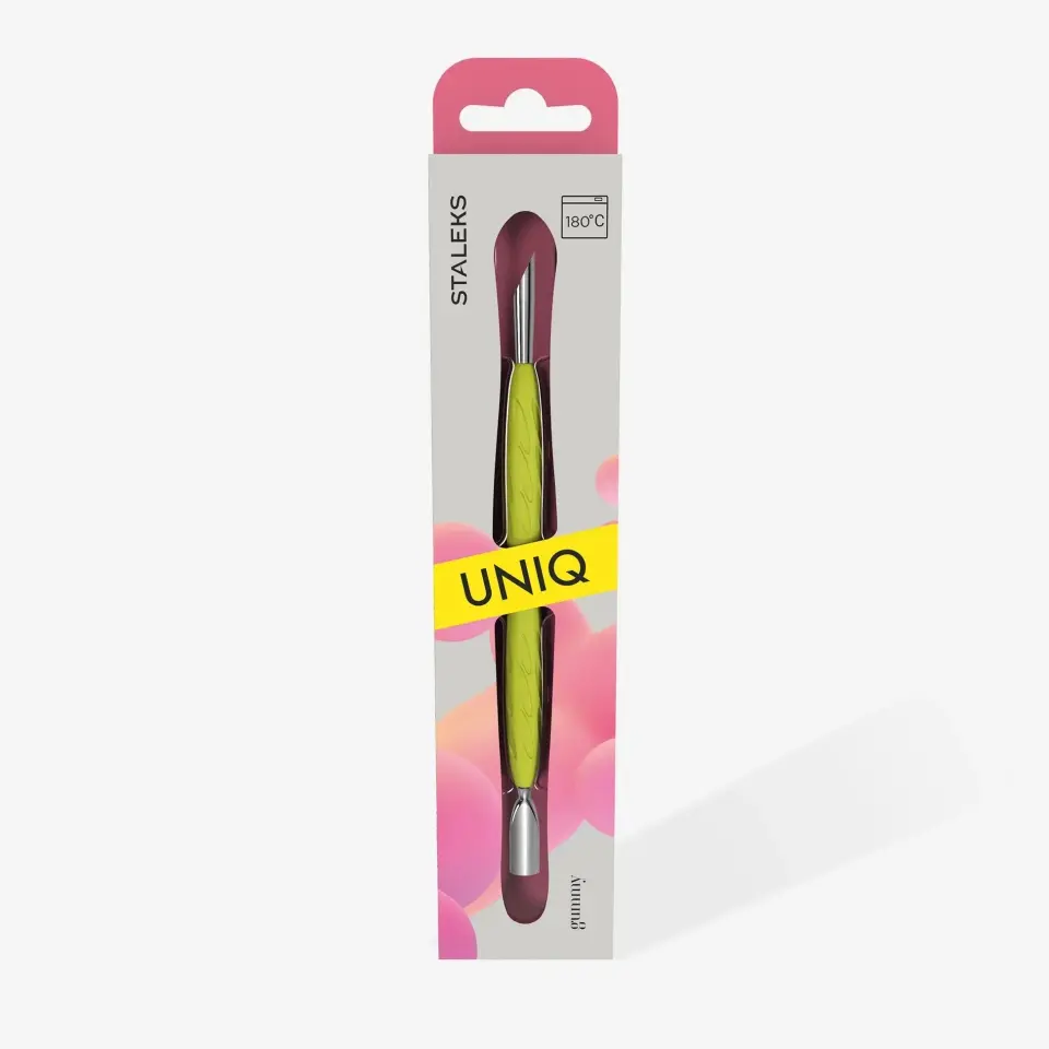 Staleks Pro UNIQ 10 TYPE 2 Silikon Saplı Kutikül İtici (Dar Yuvarlak İtici & Eğik İtici) - Sarı