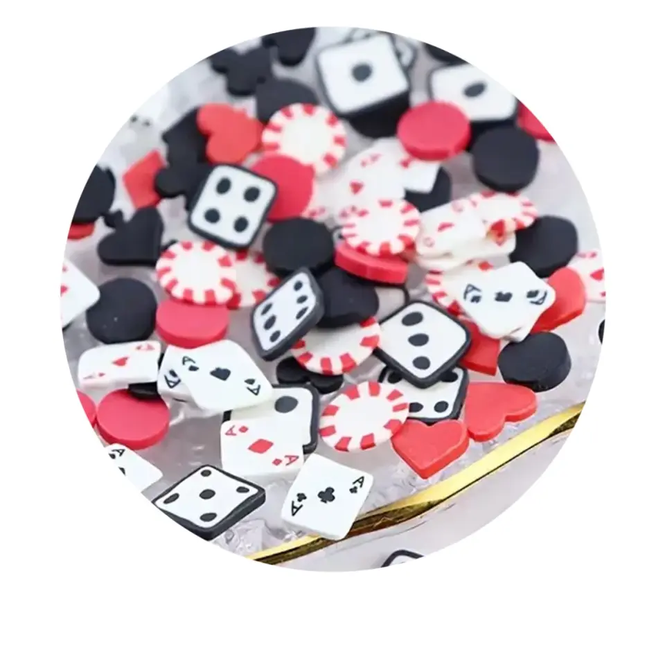 Poker Temalı Tırnak Süsleme Seti – 6 Bölmeli Nail Art Charm Seti