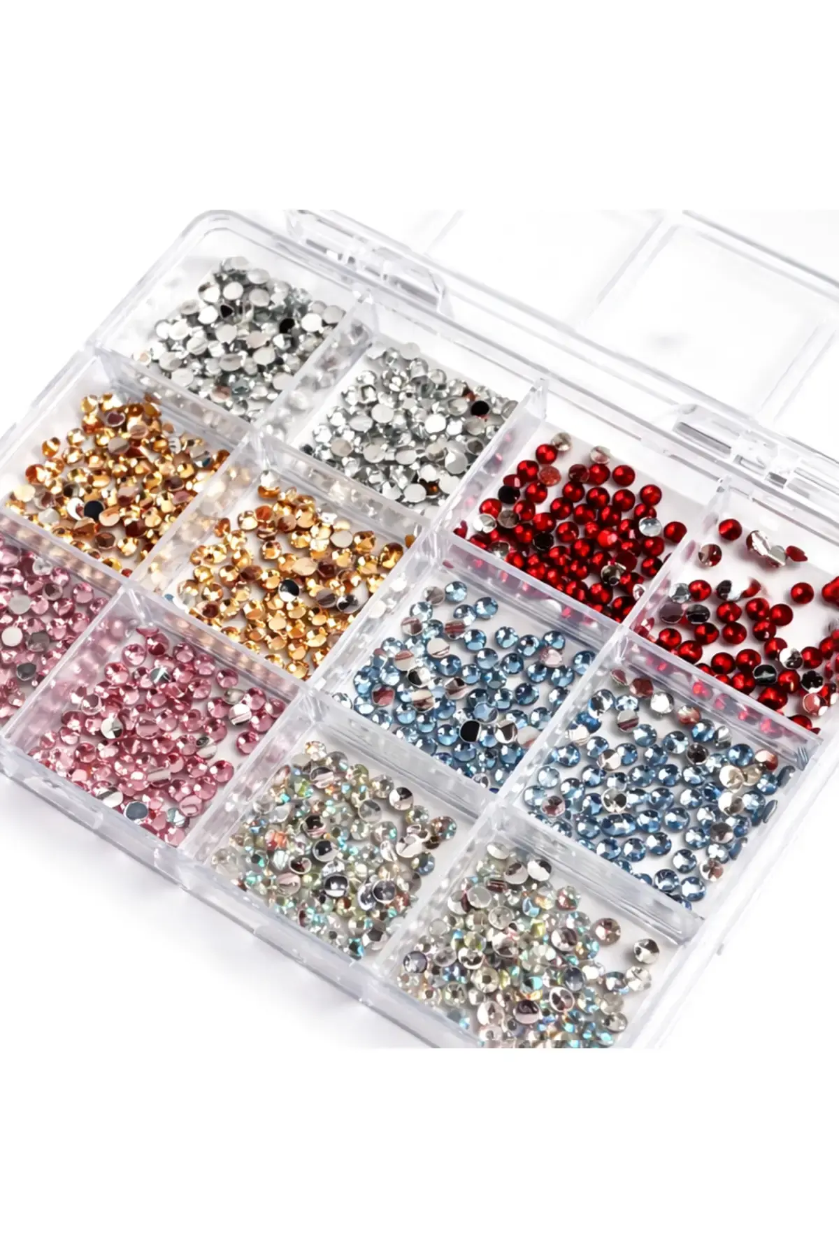 12'li Renkli Straz Tırnak Taşı Seti | Kristal Nail Art Süsleme Taşları