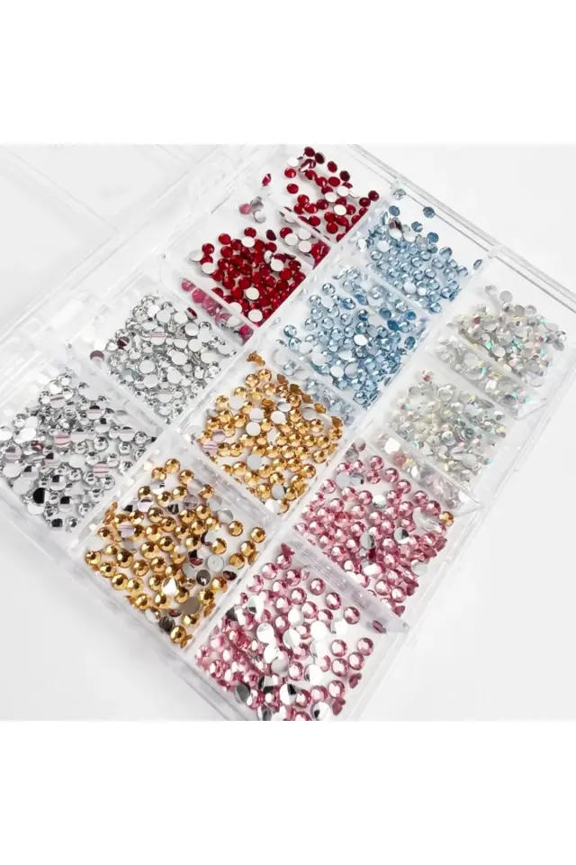12'li Renkli Straz Tırnak Taşı Seti | Kristal Nail Art Süsleme Taşları