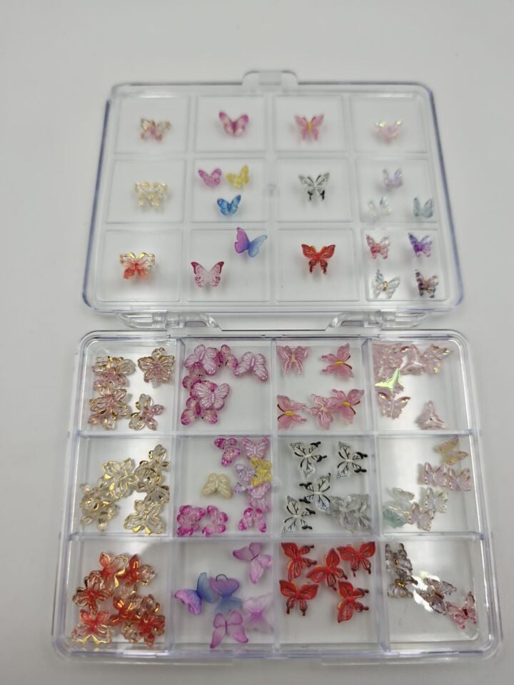 12'li Nadir Renkli Kelebek Charm Nail Art Tırnak Süsleme Seti