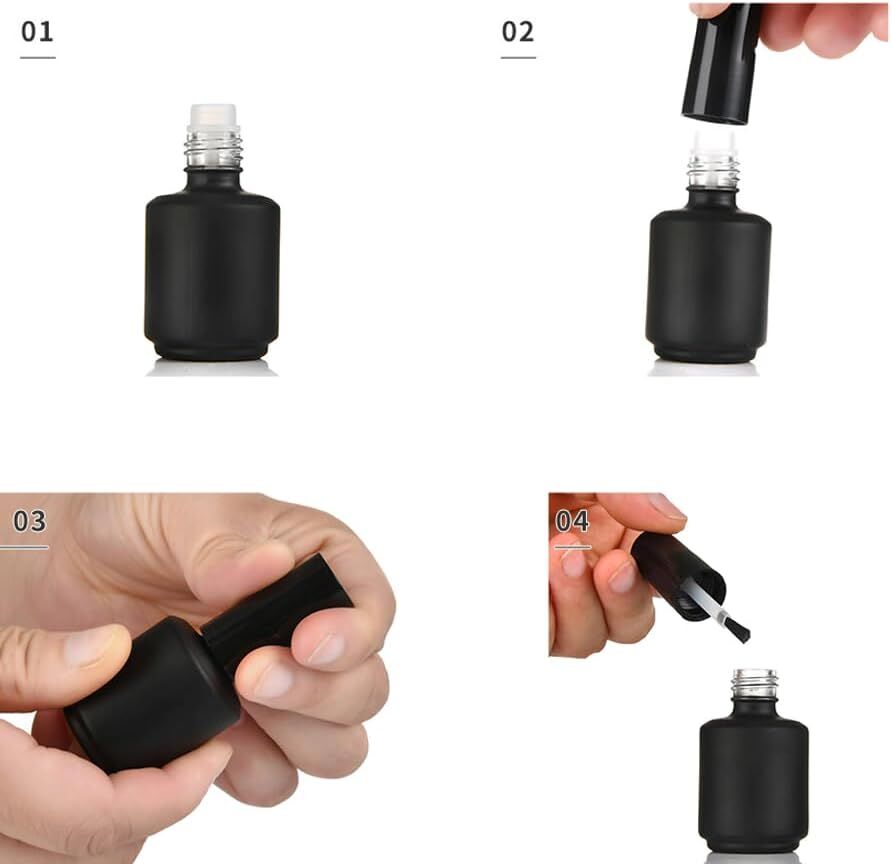 Cam Boş Oje Şişesi Fırçalı Siyah Mat 15 ml