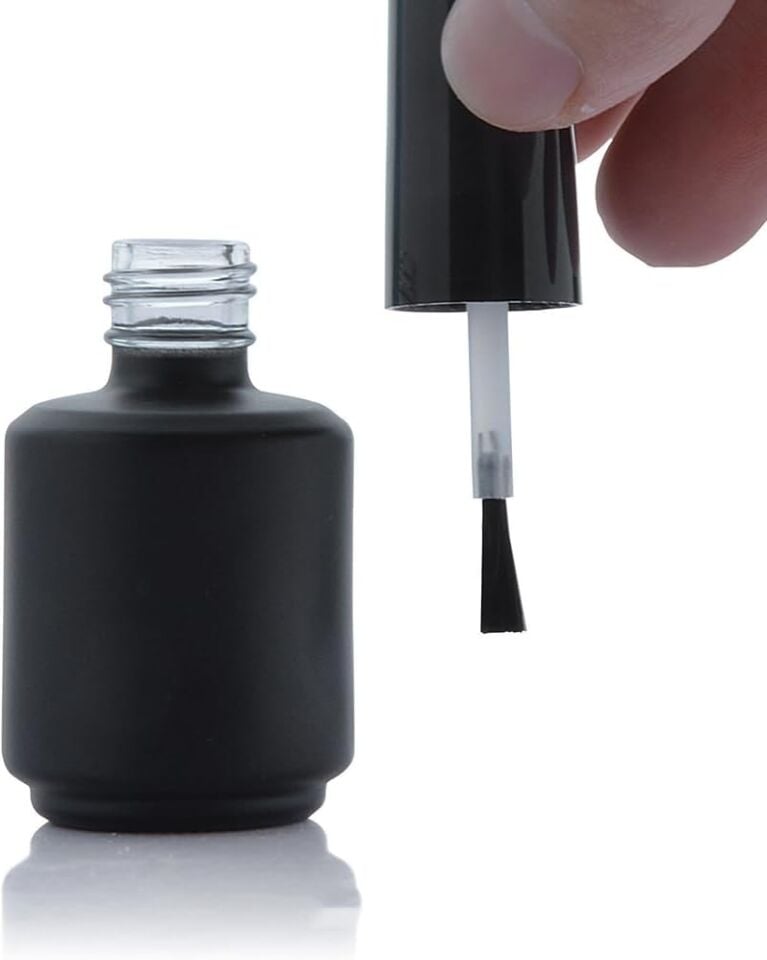 Cam Boş Oje Şişesi Fırçalı Siyah Mat 15 ml