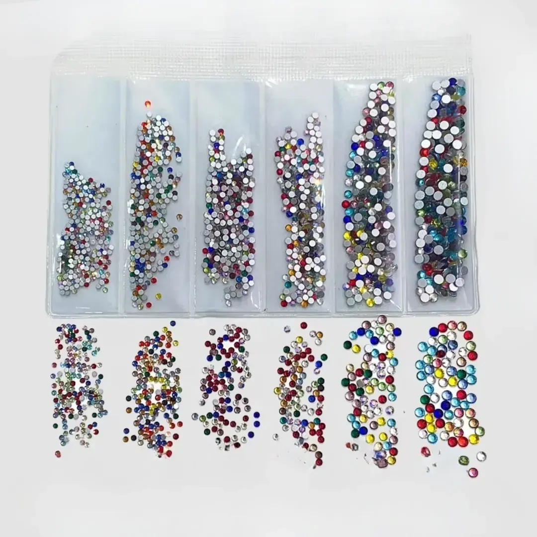 6 Boy Renkli Yuvarlak Kristal Taş | Nail Art Süsleme Taşı
