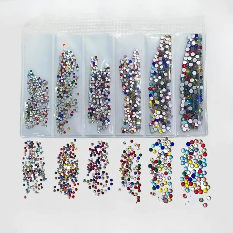 6 Boy Renkli Yuvarlak Kristal Taş | Nail Art Süsleme Taşı