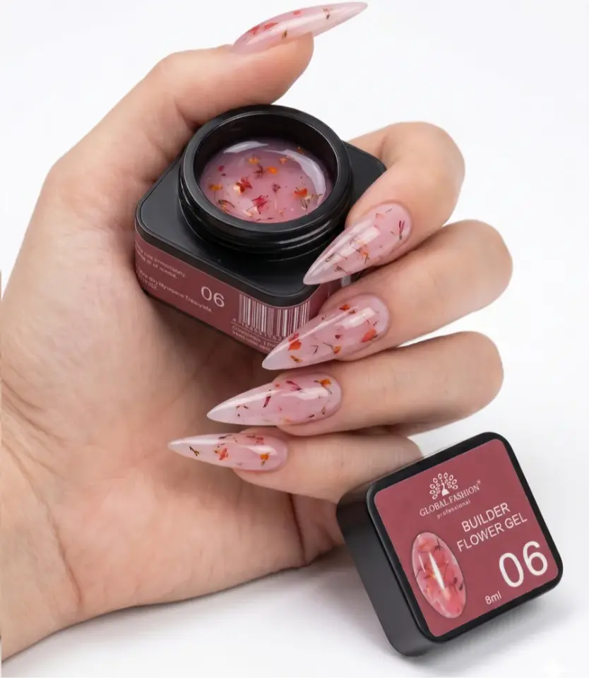Global Fashion Builder Flower Gel 06 - (8 ml) Kuru Çiçek Yapraklı Tırnak Modelleme Jeli