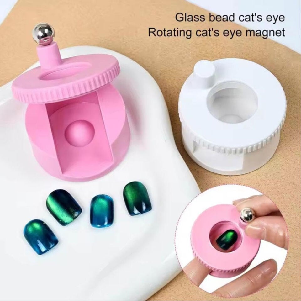 360° Döner Kedi Gözü Oje Mıknatısı - Cam Boncuk Manyetik Nail Art Aparatı Çeşitli Renk