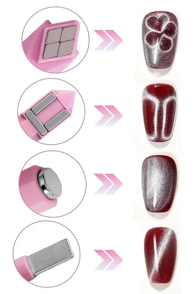 4'ü 1 Arada Kedi Gözü Oje Mıknatısı - Profesyonel Nail Art Cat Eye Magnet 01