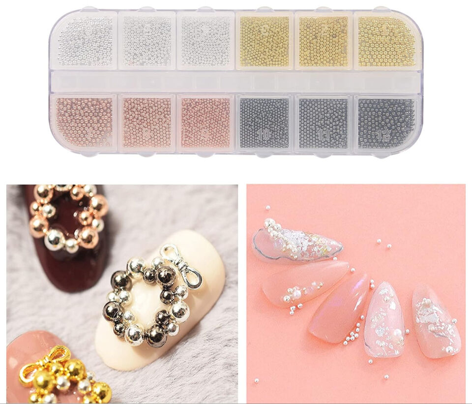 Nail Art Metal Boncuk Havyar Seti 3 Farklı Boy – Gümüş, Altın, Bakır ve Metalik Havyarlar