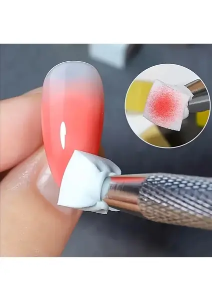 Nail Art Ombre Süngeri Seti 100 Adet – Beyaz Sünger ve Metal Tutucu