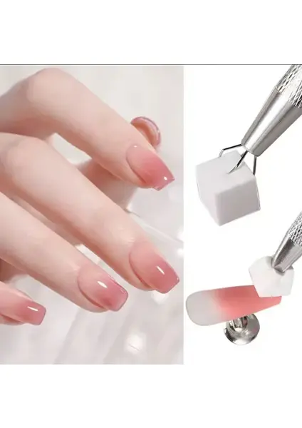 Nail Art Ombre Süngeri Seti 100 Adet – Beyaz Sünger ve Metal Tutucu